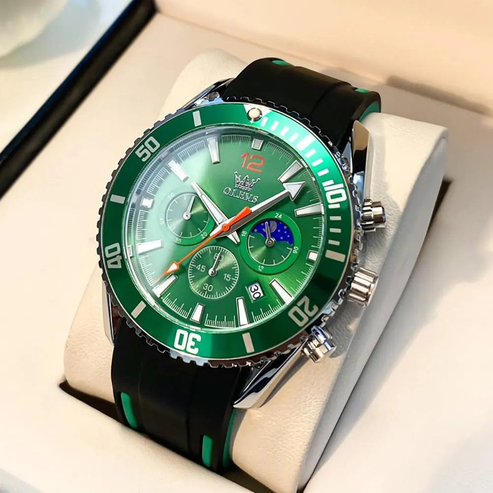 Face Male Watch OLEVS Stylish Wrist Watch for Men,Silicone Strap Men Watches,Pro Diver Stainless Steel Chronograph Watch,Waterproof opposition characterization image reproduce adolescent brittle Date Dress Watch for Man,Large 