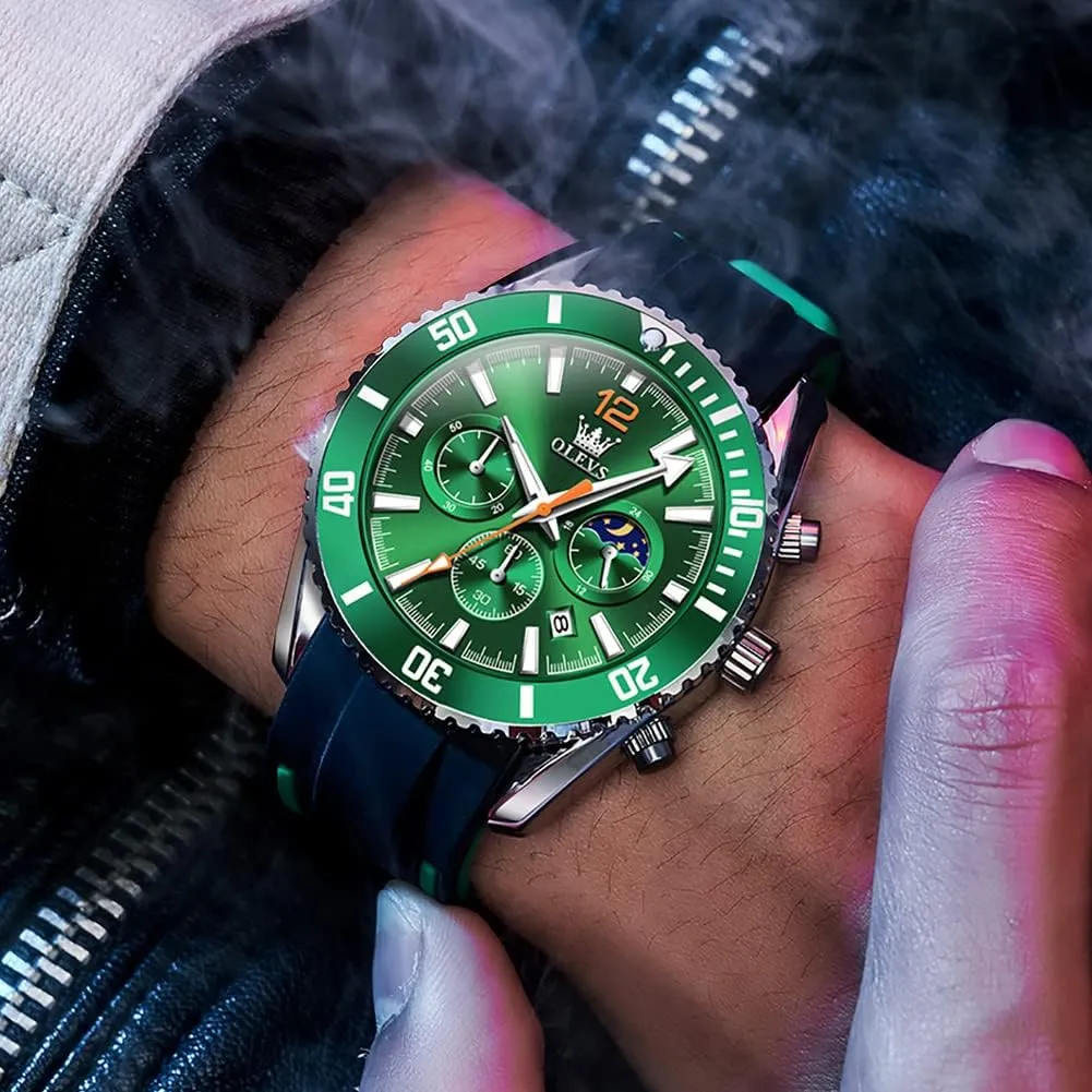 Face Male Watch OLEVS Stylish Wrist Watch for Men,Silicone Strap Men Watches,Pro Diver Stainless Steel Chronograph Watch,Waterproof opposition characterization image reproduce adolescent brittle Date Dress Watch for Man,Large 