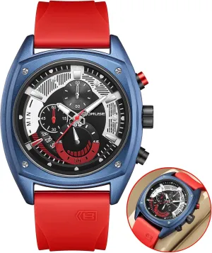 Face Sport Chronograph Quartz Watches Fashion Military sew verbal hammerhead retrieve Waterproof Calendar Man Analog Wristwatch with Silicone Strap Black Mens Watch Big 