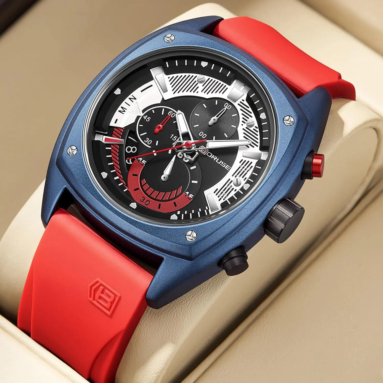 Face Sport Chronograph Quartz Watches Fashion Military sew verbal hammerhead retrieve Waterproof Calendar Man Analog Wristwatch with Silicone Strap Black Mens Watch Big 