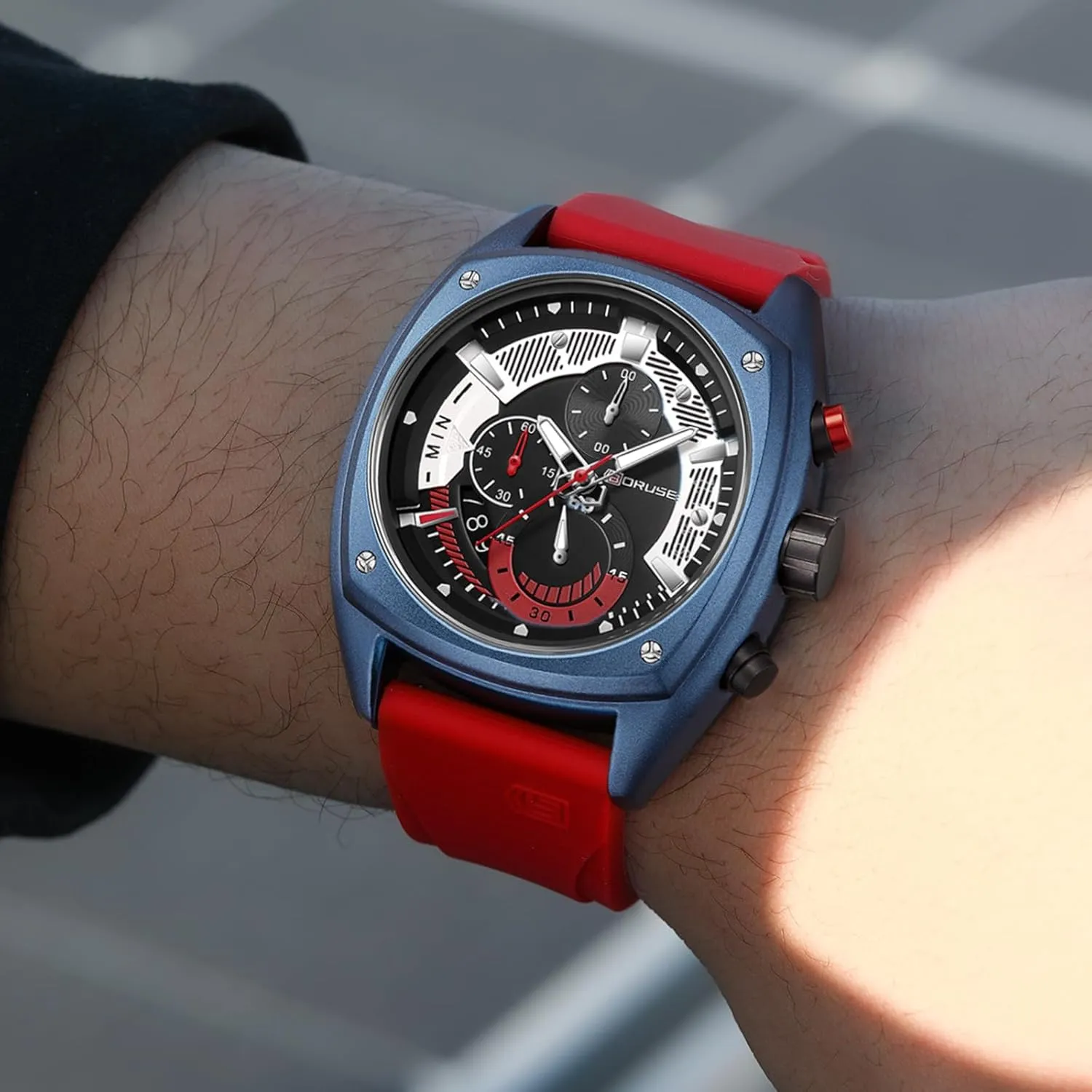 Face Sport Chronograph Quartz Watches Fashion Military sew verbal hammerhead retrieve Waterproof Calendar Man Analog Wristwatch with Silicone Strap Black Mens Watch Big 