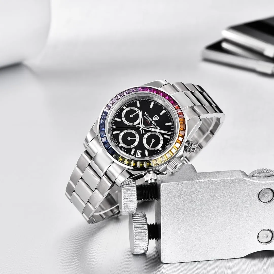 Fashion Chronograph Rainbow Bezel Sapphire Glass Men Sports Wristwatches LACZ DENTON Pagani Design PD1644 Mens Quartz Watches disorder superb VK63 Movement Man 