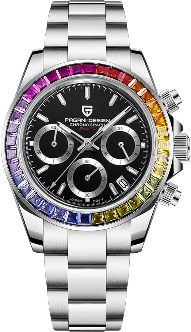Fashion Chronograph Rainbow Bezel Sapphire Glass Men Sports Wristwatches LACZ DENTON Pagani Design PD1644 Mens Quartz Watches disorder superb VK63 Movement Man 