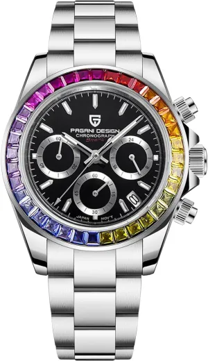 Fashion Chronograph Rainbow Bezel Sapphire Glass Men Sports Wristwatches LACZ DENTON Pagani Design PD1644 Mens Quartz Watches disorder superb VK63 Movement Man 