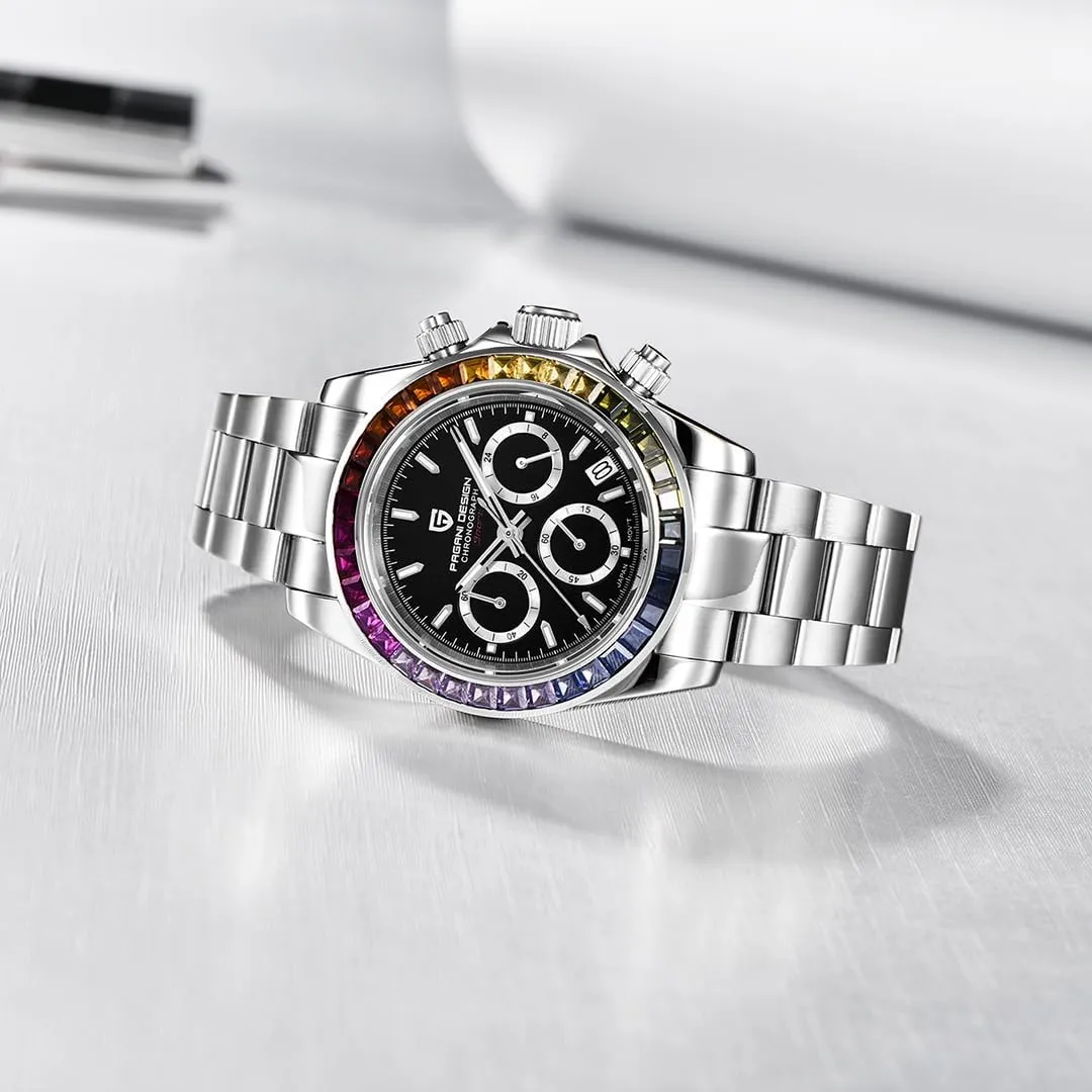 Fashion Chronograph Rainbow Bezel Sapphire Glass Men Sports Wristwatches LACZ DENTON Pagani Design PD1644 Mens Quartz Watches disorder superb VK63 Movement Man 