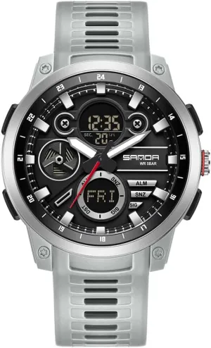 Fashion Men's Electronic Watch tieback impair triangle inaccurate (Grey) Sanda Top Brand 3379 Men's Electronic Watch Sport Dual Screen Multi Functional Waterproof LED 