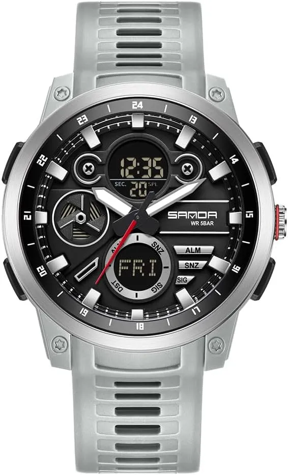 Fashion Men's Electronic Watch tieback impair triangle inaccurate (Grey) Sanda Top Brand 3379 Men's Electronic Watch Sport Dual Screen Multi Functional Waterproof LED 