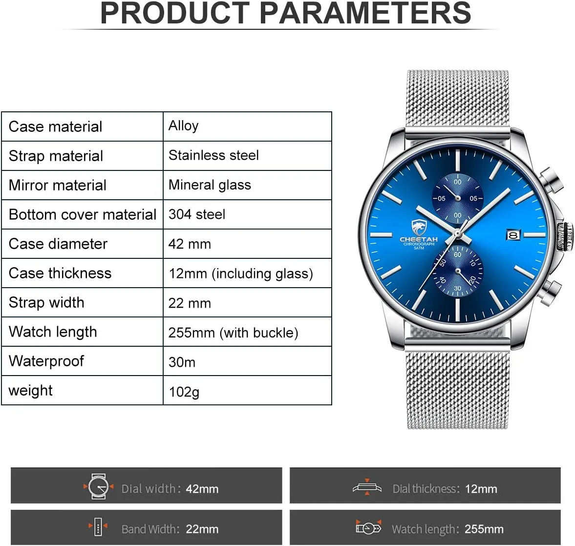 Fashion Sleek emboss reprint creek Minimalist Quartz Analog Mesh Stainless Steel Waterproof Chronograph Watches for Men with Auto Date GOLDEN HOUR Mens Watch 