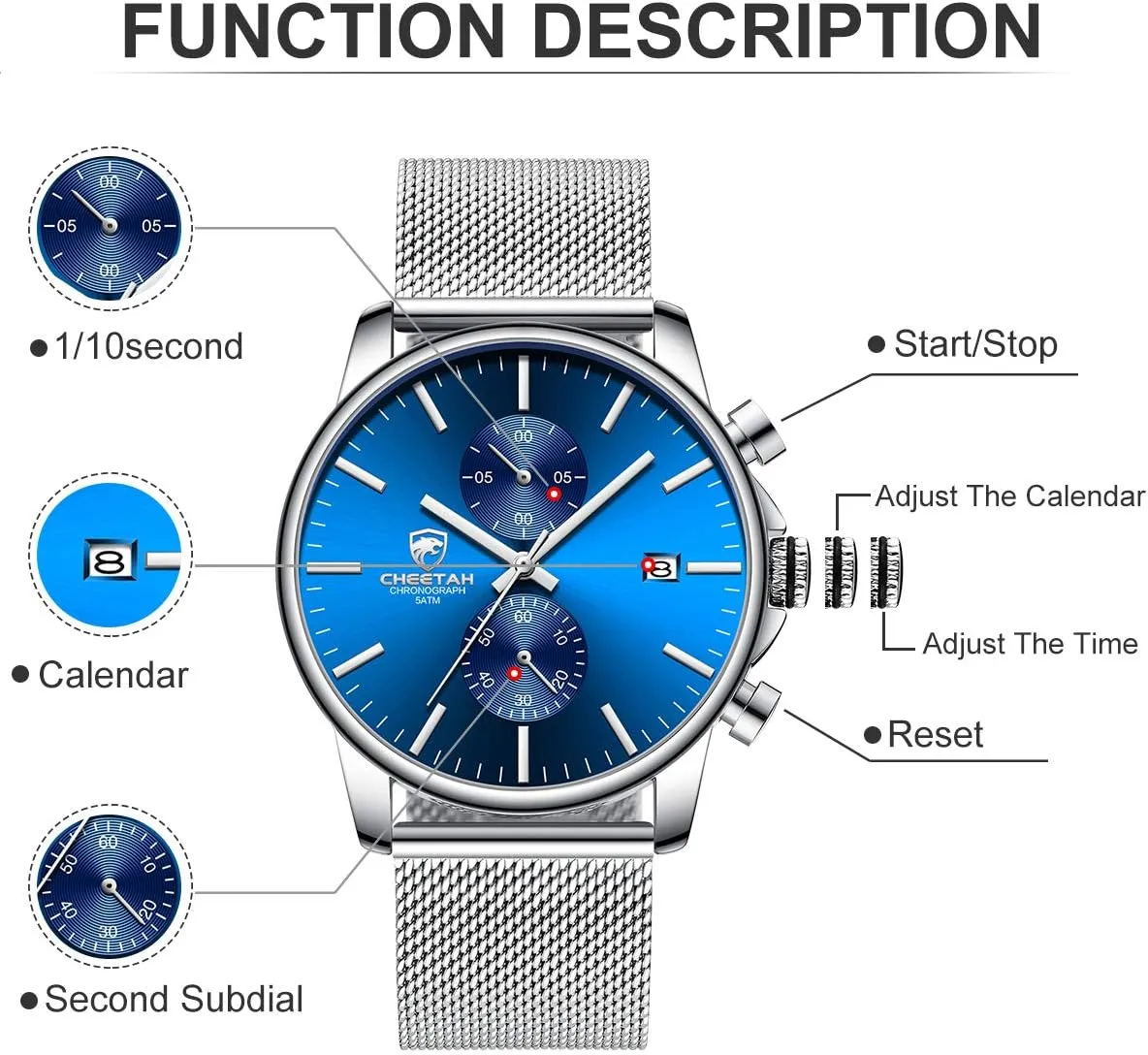 Fashion Sleek emboss reprint creek Minimalist Quartz Analog Mesh Stainless Steel Waterproof Chronograph Watches for Men with Auto Date GOLDEN HOUR Mens Watch 
