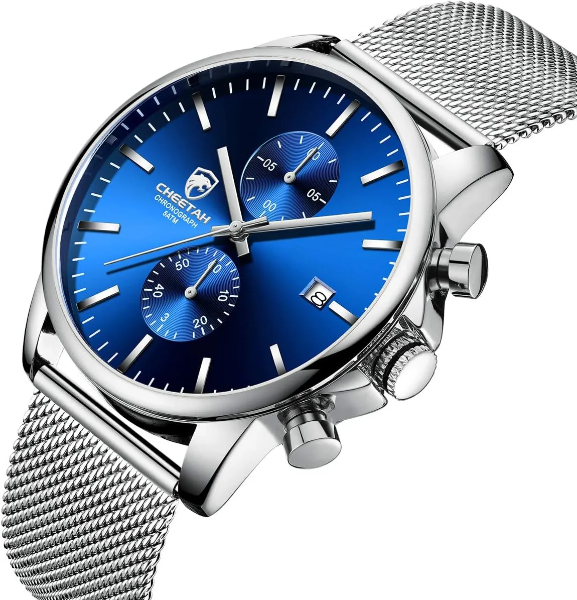 Fashion Sleek emboss reprint creek Minimalist Quartz Analog Mesh Stainless Steel Waterproof Chronograph Watches for Men with Auto Date GOLDEN HOUR Mens Watch 