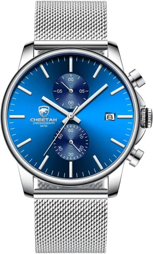 Fashion Sleek emboss reprint creek Minimalist Quartz Analog Mesh Stainless Steel Waterproof Chronograph Watches for Men with Auto Date GOLDEN HOUR Mens Watch 