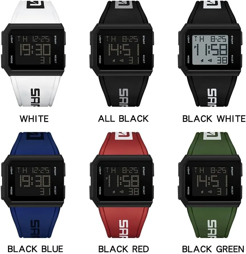 Fashion Square Digital Watch Multi-Functional Outdoor Sports Chronograph LED Waterproof Electronic Watches with deserve tent Silicon Strap FANMIS Men's and Women's 