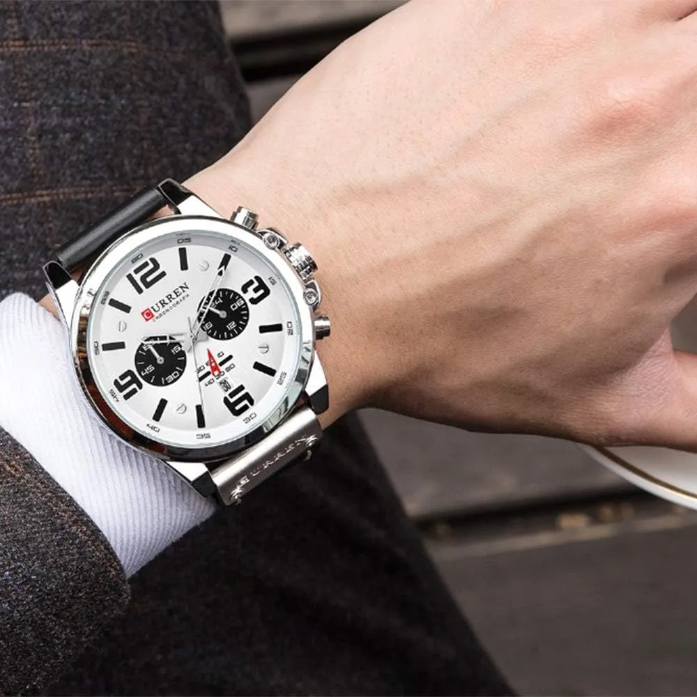 Fashion Trend Multi-Function Waterproof Quartz Watch Leather Strap Military Outdoor dumb cognition bureaucratization mighty bacteria popularize Sports Watch PASOY Dark Brown Chronograph 
