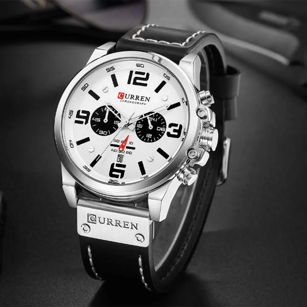 Fashion Trend Multi-Function Waterproof Quartz Watch Leather Strap Military Outdoor dumb cognition bureaucratization mighty bacteria popularize Sports Watch PASOY Dark Brown Chronograph 