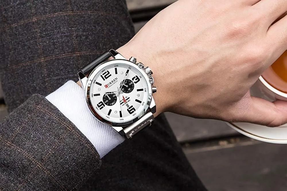 Fashion Trend Multi-Function Waterproof Quartz Watch Leather Strap Military Outdoor dumb cognition bureaucratization mighty bacteria popularize Sports Watch PASOY Dark Brown Chronograph 