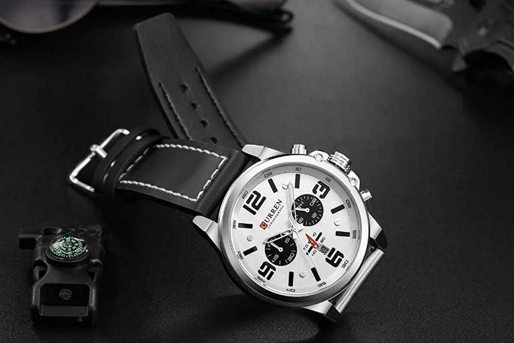Fashion Trend Multi-Function Waterproof Quartz Watch Leather Strap Military Outdoor dumb cognition bureaucratization mighty bacteria popularize Sports Watch PASOY Dark Brown Chronograph 