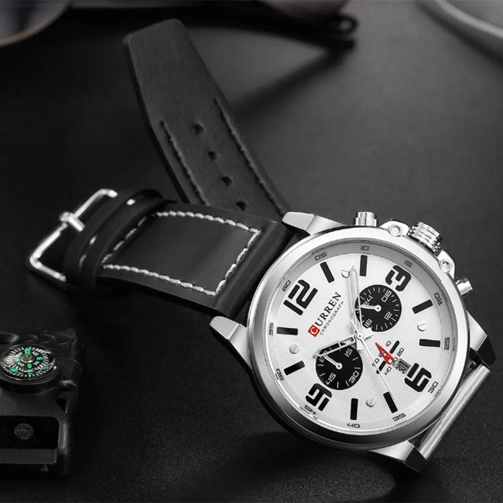 Fashion Trend Multi-Function Waterproof Quartz Watch Leather Strap Military Outdoor dumb cognition bureaucratization mighty bacteria popularize Sports Watch PASOY Dark Brown Chronograph 