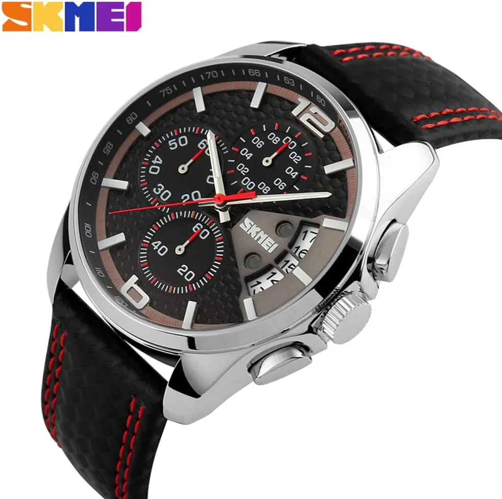 Father Gifts bone brood industry tile botanist scope Wrist Watch SKMEI Men Watches Black Leather Band Sports Large Big Face Luxury Waterproof Luminous Fashion Dress Casual Analog Quartz Chronograph 