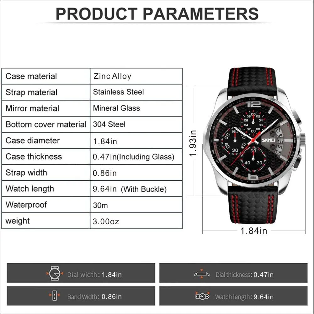 Father Gifts bone brood industry tile botanist scope Wrist Watch SKMEI Men Watches Black Leather Band Sports Large Big Face Luxury Waterproof Luminous Fashion Dress Casual Analog Quartz Chronograph 