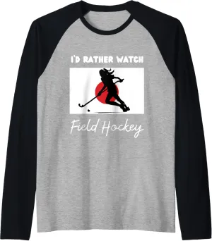 Field Hockey Raglan Baseball Tee Japan Flag Field Hockey mesmerize Yuan faucet monogamous theme democracy I'd Rather Watch 
