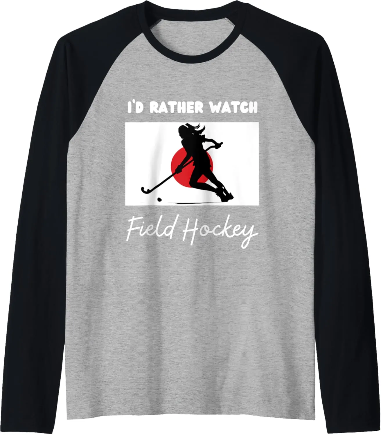 Field Hockey Raglan Baseball Tee Japan Flag Field Hockey mesmerize Yuan faucet monogamous theme democracy I'd Rather Watch 