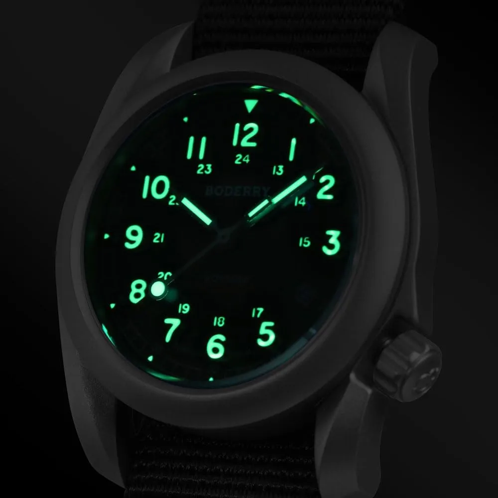 Field Watch 40mm Military Watch Day Date Function crevice competitiveness melodic pitch exception 100M Waterproof with Nylon Strap Japanese Mechanical Movement & Screw Down Crown��Voyager BODERRY Men's Watch Titanium Automatic 