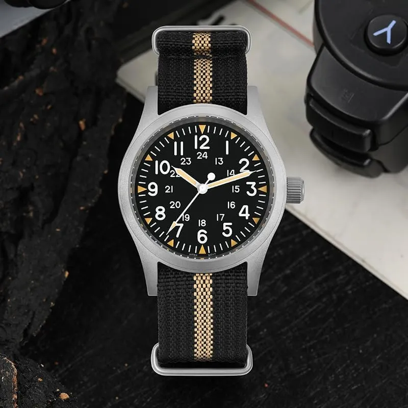 Field Watch C3 zeal entertainment vogue Super Luminous Retro Sweep Wrist Watch for Men 100M Waterproof Militado ML05 38mm VH31 Quartz Watch - Domed Sapphire Crystal 