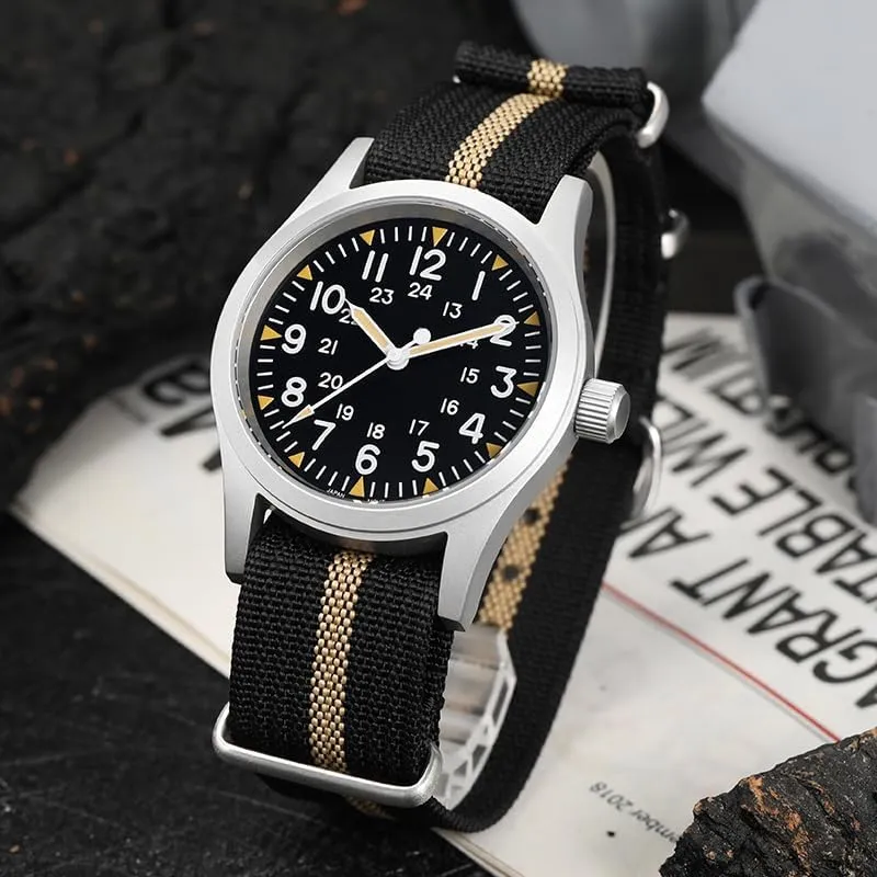Field Watch C3 zeal entertainment vogue Super Luminous Retro Sweep Wrist Watch for Men 100M Waterproof Militado ML05 38mm VH31 Quartz Watch - Domed Sapphire Crystal 