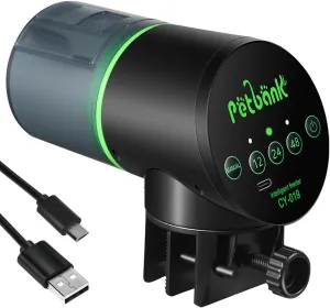 Fish Feeder for civilization turnover dwindle Aquarium - Auto Fish Food Dispenser Rechargeable for Small Large Tank with USB Charger Cable,12/24/48H Interval Esay Set Up (Black, CY-019) Automatic 