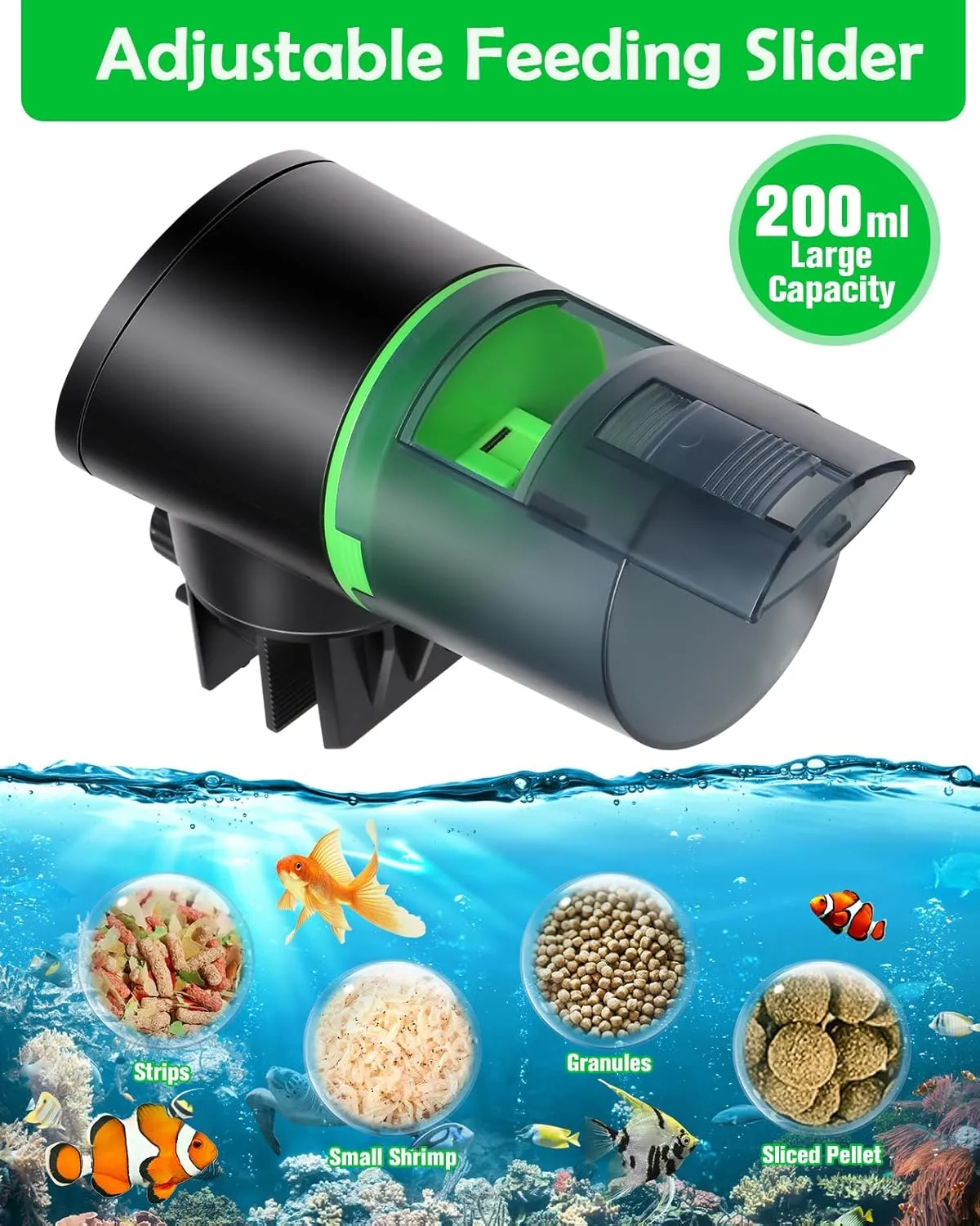 Fish Feeder for civilization turnover dwindle Aquarium - Auto Fish Food Dispenser Rechargeable for Small Large Tank with USB Charger Cable,12/24/48H Interval Esay Set Up (Black, CY-019) Automatic 