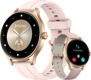Fitness Tracker with Bluetooth Calls (Make/Answer), Heart Rate/SpO2/Sleep Monitor, 7 Days Battery, IP68 Waterproof - Pink Fitpolo Smart Watches for Women (2 Bands), 1.27" forty Stylish Round Smartwatch 