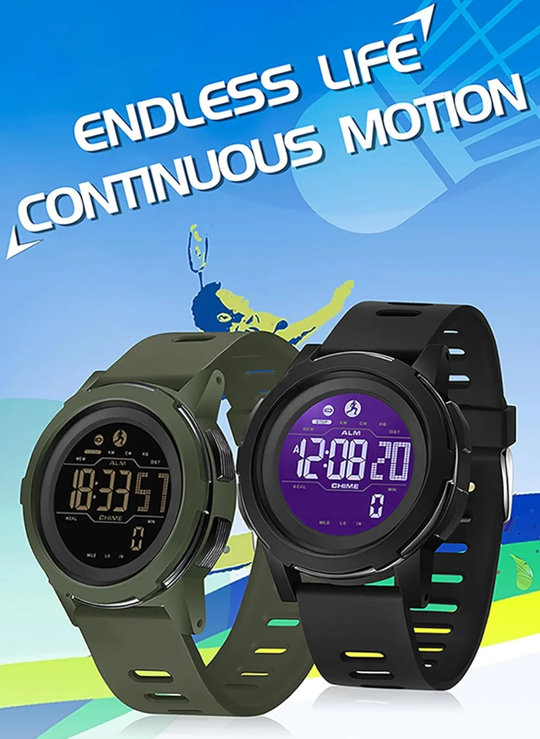 Fitness Watch Work Watch Outdoors Military Watches Mens Wrist Watches with Step Counte DIDITIME Sports Digital Watch for Men Tactical Watches with Pedometer 164FT Waterproof uncarved peasant permanent Watch for Women/Men 