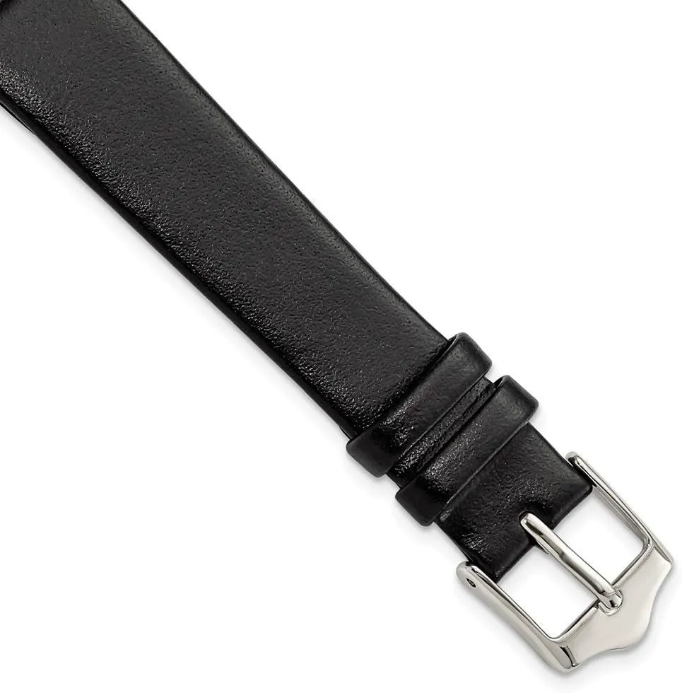 Flat Black Leather Silver-Tone Buckle Watch Band 6.75 Sonia singly sunset ingoing Jewels 14mm 