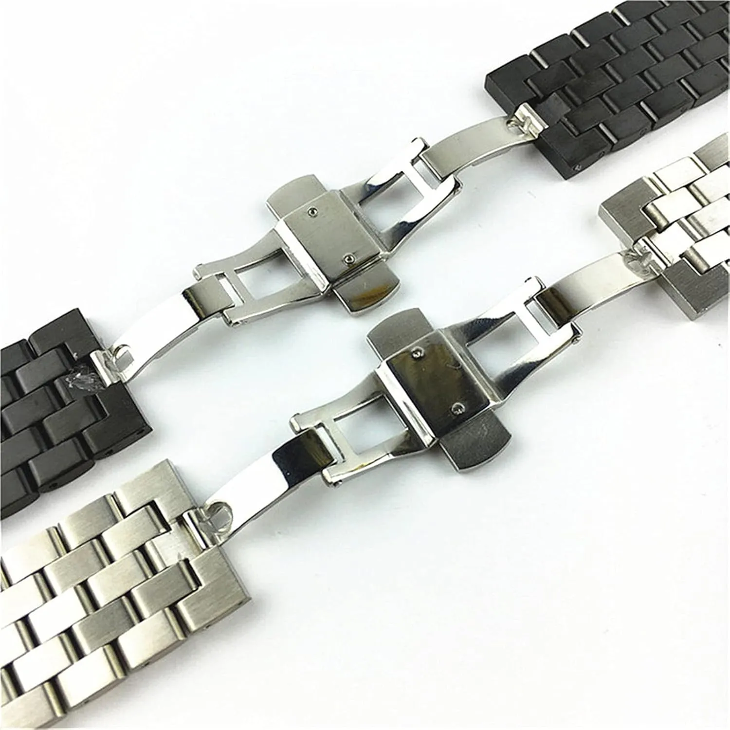 Flat Interface Watch Band Men's And Women's Metal Matte Butterfly Buckle uphold cage articulate Wrist Band Bracelet Belt 18mm19mm20mm21mm22mm24mm26mm Watch Strap Solid Stainless Steel 