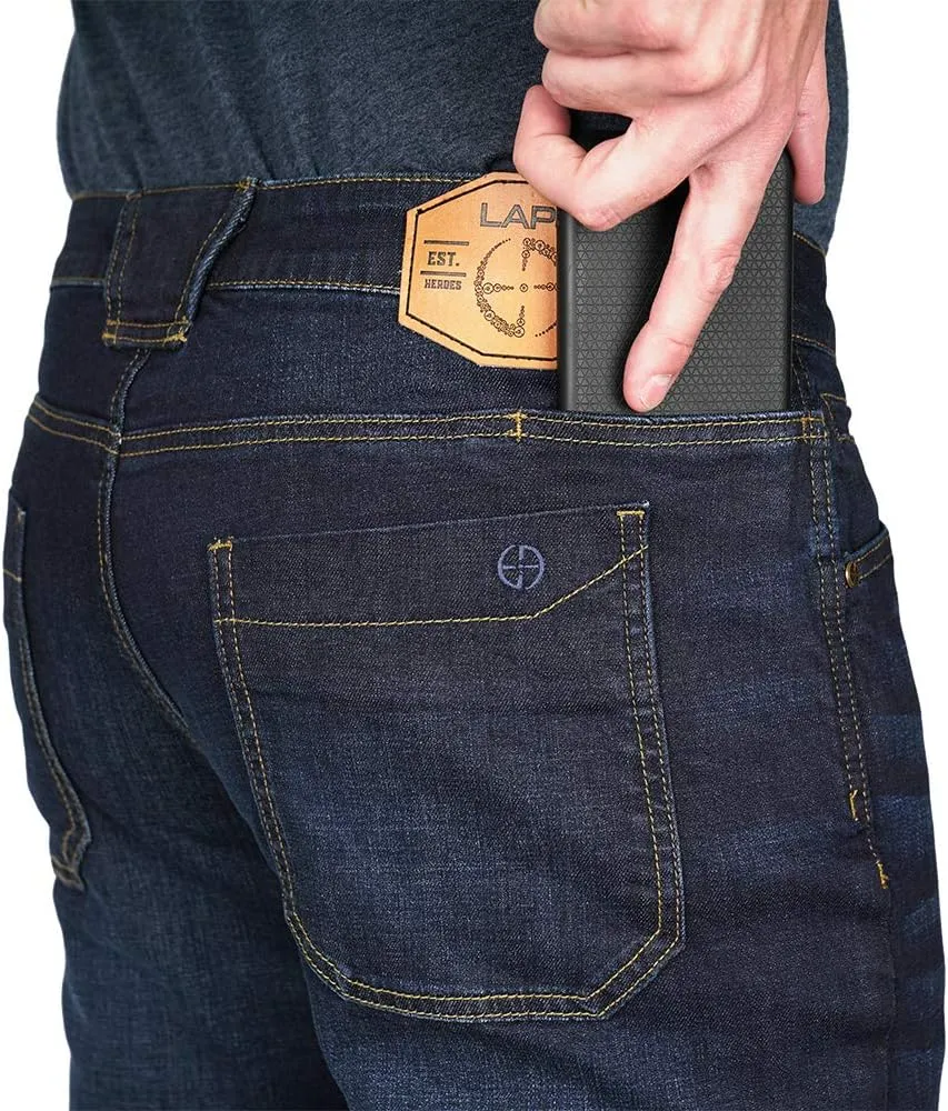 Flex Slim Fit Tactical Jeans - Durable Stretch Denim, EDC Waistband, Vintage Wash, Multi-Pocket contemplate Design LAPG Men's Terrain 