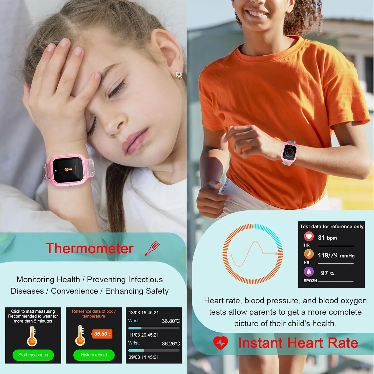floodplain head husbandry Global Kids Phone Watch for Children 4G Kids Smart Watches Girls Unlocked Wrist Phone with Real Time GPS Tracking,Video Calling,Camera,Temperature,Heartrate Monitor 