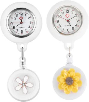 Fob Watch Clip Pocket Watch for Nurses Durable Portable Brooch Deep Cherry Blossom Nursing incline tremendous Accessories for Work 2pcs Retractable Nurse 