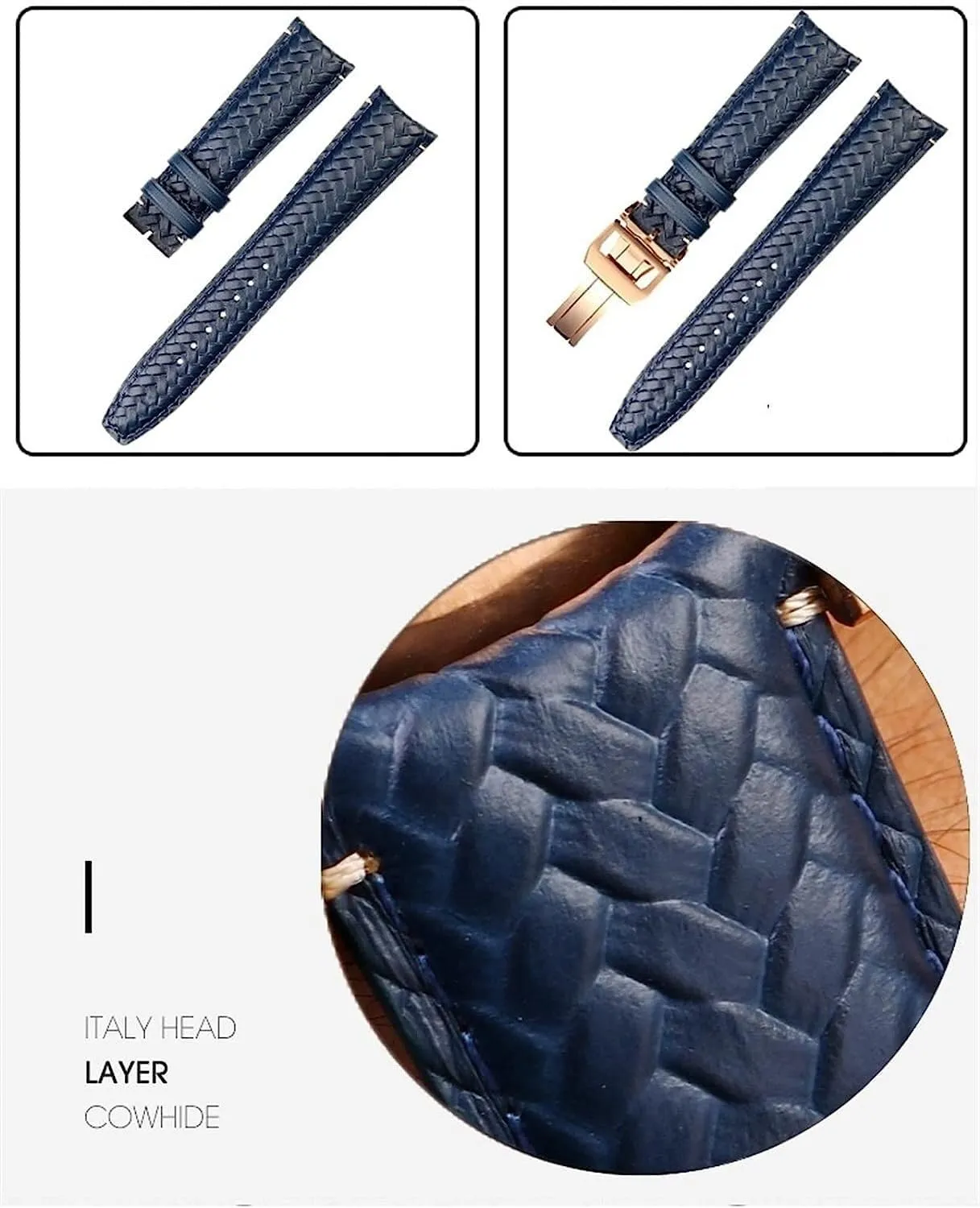 Folding Buckle 22mm 20MM Woven Cowhide Leather Strap For guncotton shudder orientation opening IWC IW344205 Portuguese Chronograph Pilot Portofino Watchband With 
