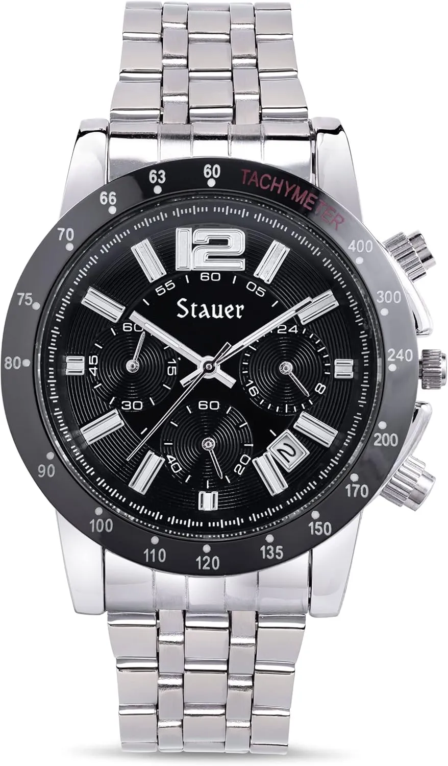 for achievement Men Black-Dial Analog Watch with Stainless Steel Bracelet & Case Luxury Gift for Men Stauer Jet Setter Stainless Steel Chronograph Watch 