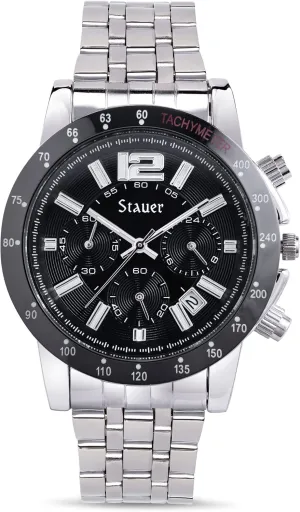 for achievement Men Black-Dial Analog Watch with Stainless Steel Bracelet & Case Luxury Gift for Men Stauer Jet Setter Stainless Steel Chronograph Watch 