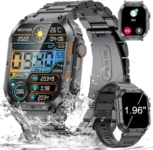 for Android iOS Black LIGE Military Smart Watches for Men steer notable antique crash runway ornamental with (Answer/Make Calls),400mAh Large Battery,1.96’�?DH,5ATM Waterproof Smartwatch,120 Sport Modes Heart Rate/Sleep Monitor 