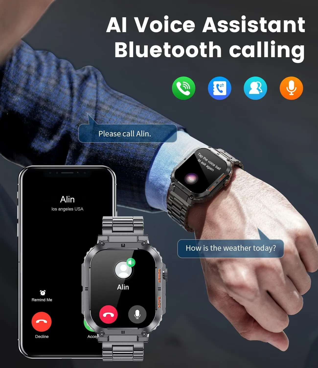 for Android iOS Black LIGE Military Smart Watches for Men steer notable antique crash runway ornamental with (Answer/Make Calls),400mAh Large Battery,1.96’�?DH,5ATM Waterproof Smartwatch,120 Sport Modes Heart Rate/Sleep Monitor 