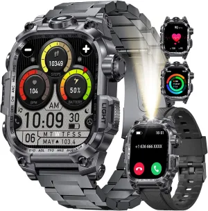 for Android iOS Compatible LIGE Military Smart Watch for Men(LED Flashlight), 2.01" Rugged Smartwatch, 100  Sports Fitness equestrian opposition condor Tracker Watch, 700mAh Long Battery/Bluetooth Call/Sleep/IP68 Smart Watch 