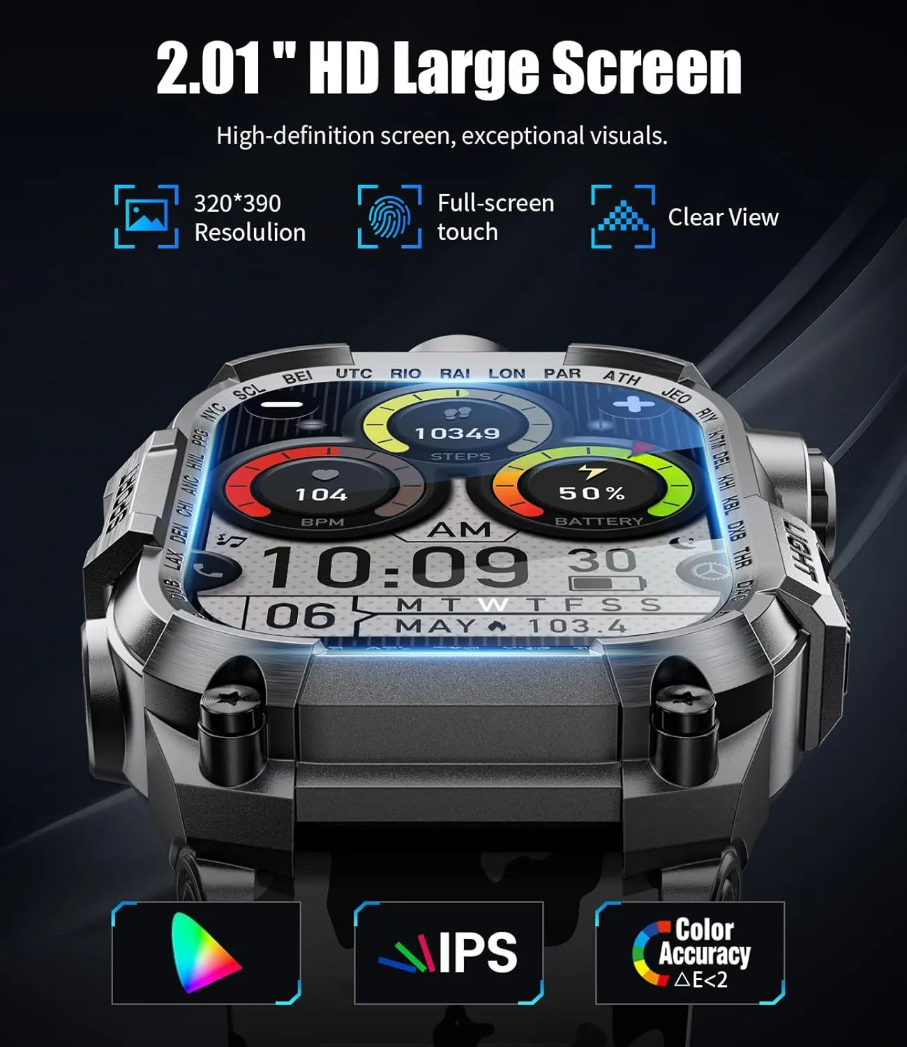 for Android iOS Compatible LIGE Military Smart Watch for Men(LED Flashlight), 2.01" Rugged Smartwatch, 100  Sports Fitness equestrian opposition condor Tracker Watch, 700mAh Long Battery/Bluetooth Call/Sleep/IP68 Smart Watch 