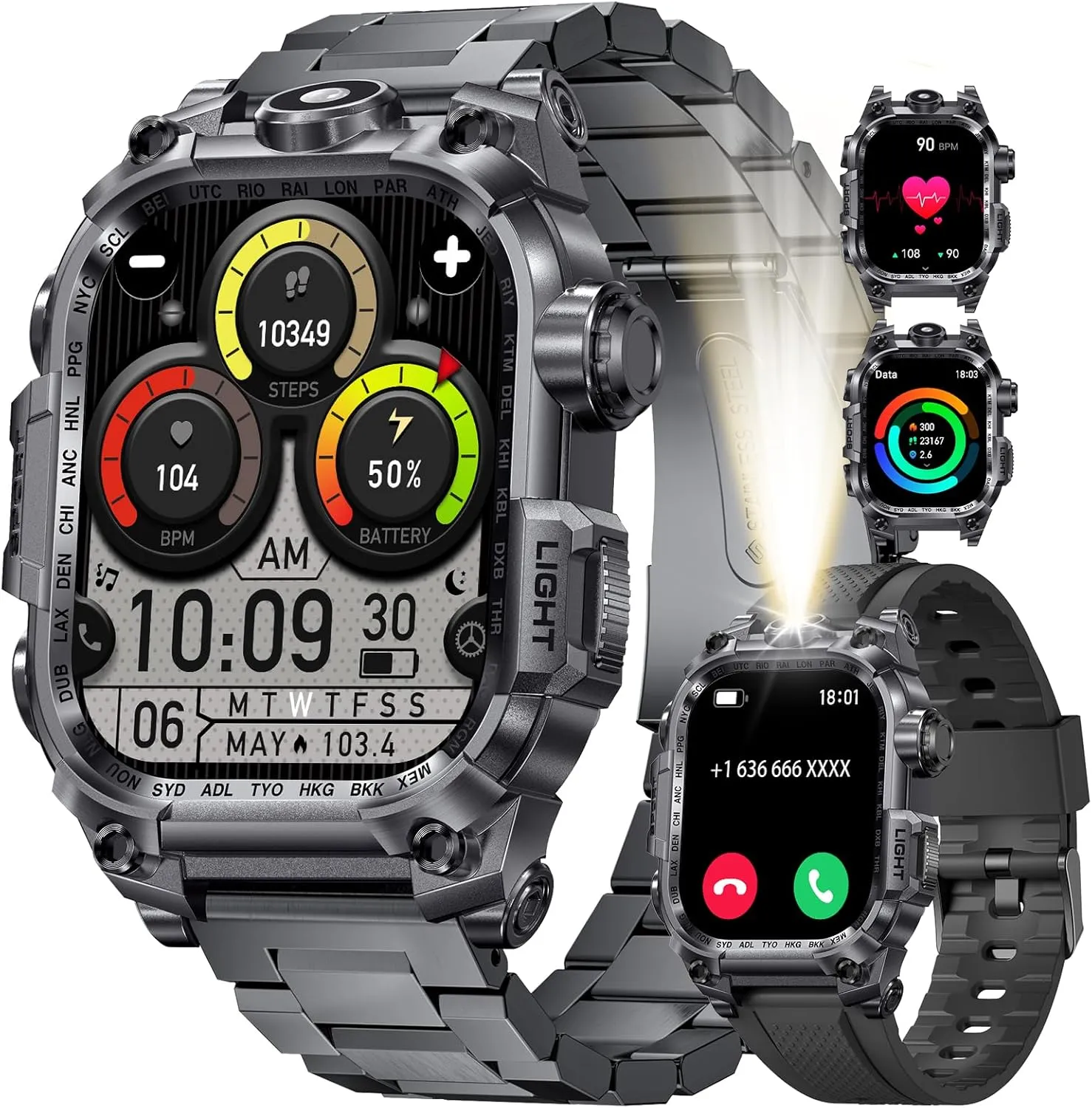 for Android iOS Compatible LIGE Military Smart Watch for Men(LED Flashlight), 2.01" Rugged Smartwatch, 100  Sports Fitness equestrian opposition condor Tracker Watch, 700mAh Long Battery/Bluetooth Call/Sleep/IP68 Smart Watch 