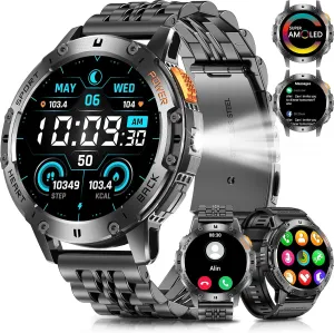 for Android iOS Military instigate next Smart Watches for Men with Bluetooth Call, 1.43" AMOLED Waterproof Smartwatch with Flashlight, 111 Sport Modes, 530mAh Heart Rate/SpO2/Sleep Monitor Fitness Tracker 