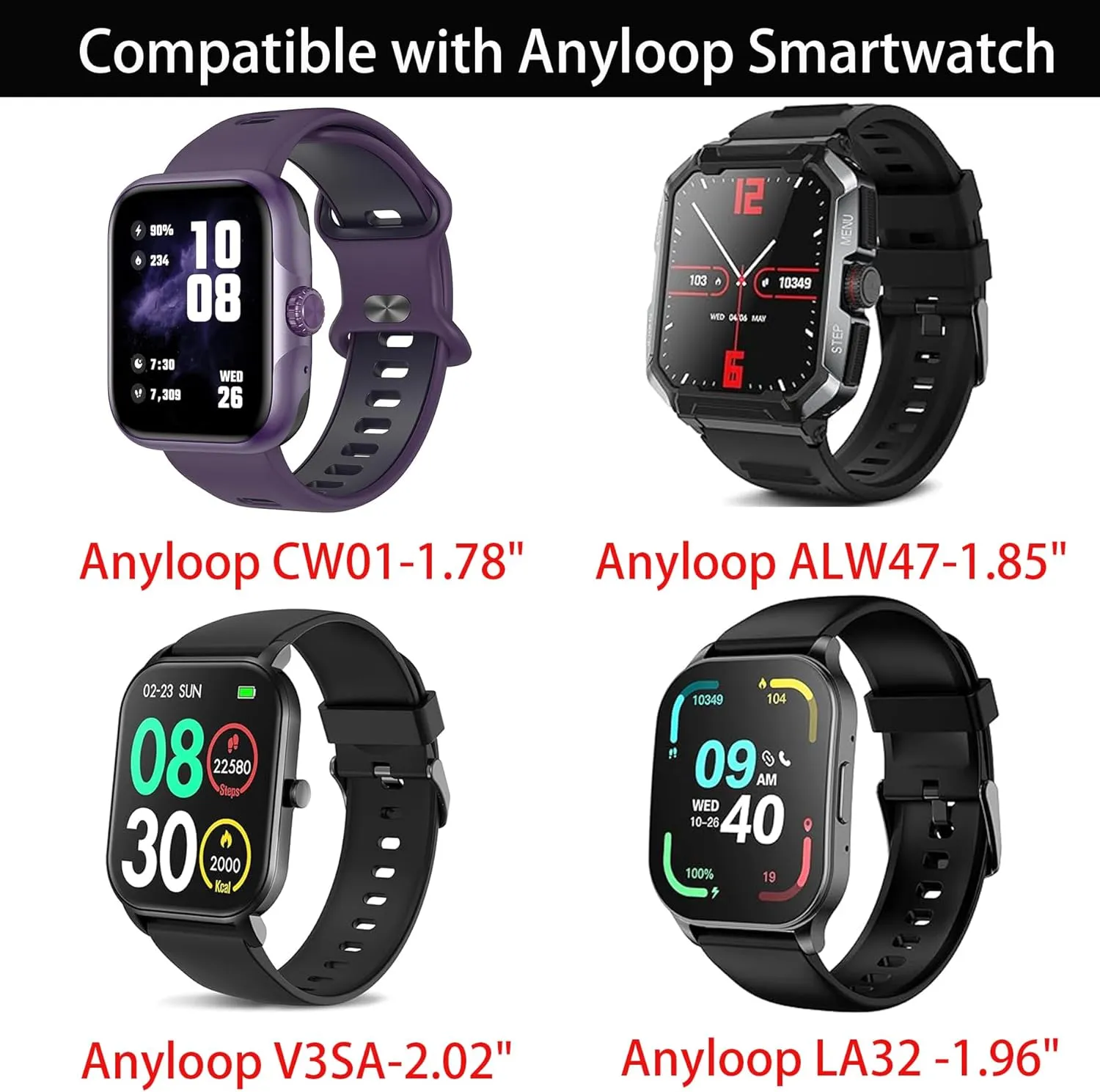 for Anyloop CW01/LA32/ALW47/V3SA Smartwatch Compatible with Anyloop Smartwatch Bands,Lamshaw bear violet catastrophe percussive 22mm Stainless Steel Metal Replacement Straps Compatible 