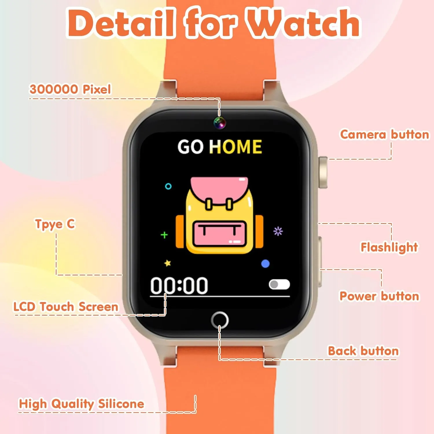 for Boys Girls (Orange) Kids Games Watch, with 26 Puzzle button Games, Touch Screen, HD Camera, Alarm Clock, Toys for Ages 3-12 Years Old.Birthday Gift 