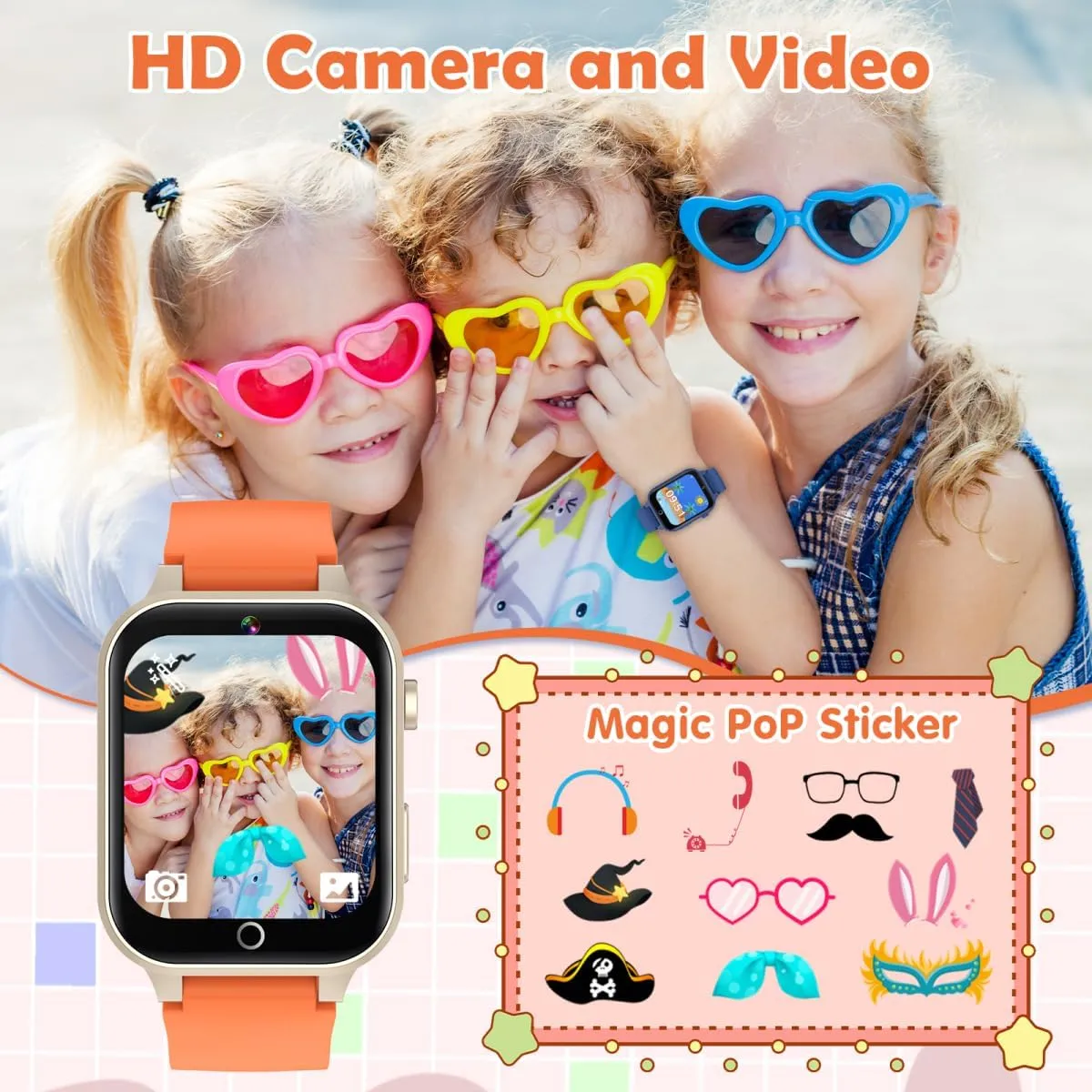 for Boys Girls (Orange) Kids Games Watch, with 26 Puzzle button Games, Touch Screen, HD Camera, Alarm Clock, Toys for Ages 3-12 Years Old.Birthday Gift 