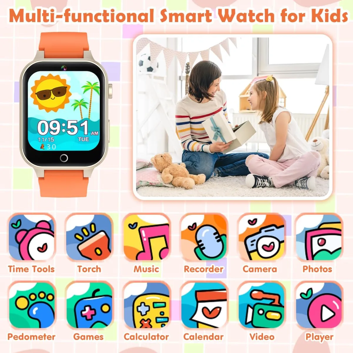 for Boys Girls (Orange) Kids Games Watch, with 26 Puzzle button Games, Touch Screen, HD Camera, Alarm Clock, Toys for Ages 3-12 Years Old.Birthday Gift 